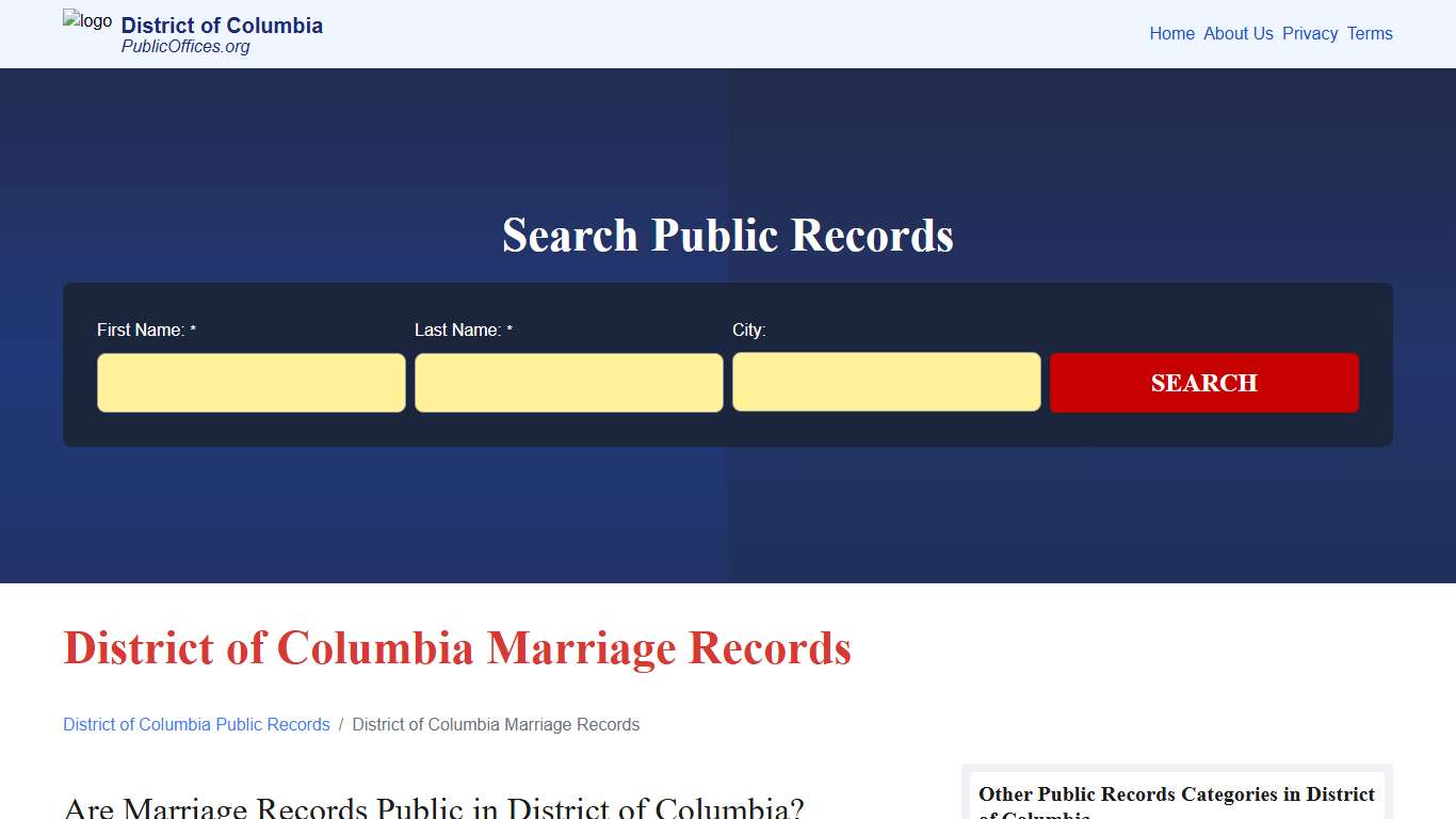 District of Columbia Marriage Records Search – PublicOffices.org
