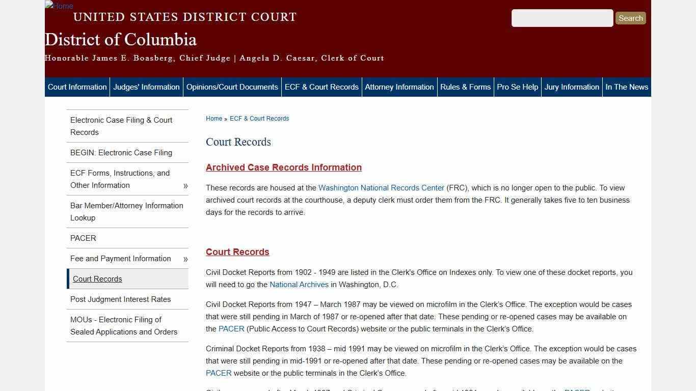 Court Records | District of Columbia | United States District Court