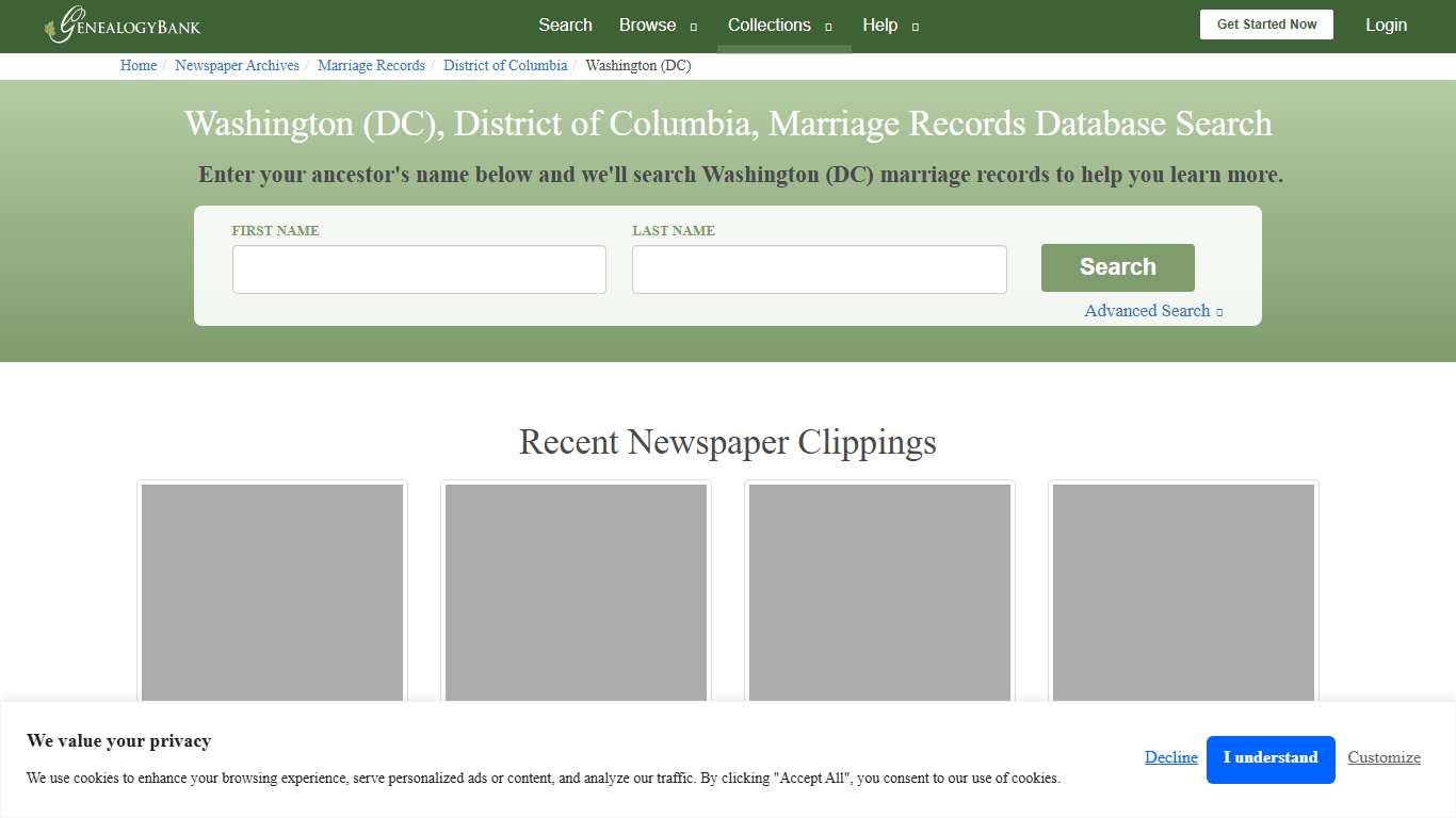 Washington (DC), District of Columbia, Marriage Records Online Search